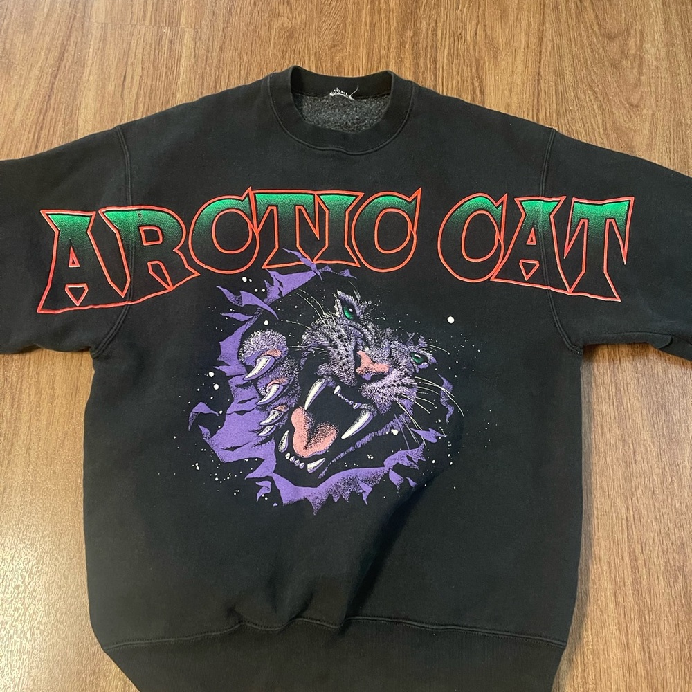 Vintage Arctic Cat Snowmobile crewneck sweatshirt Large Black orange